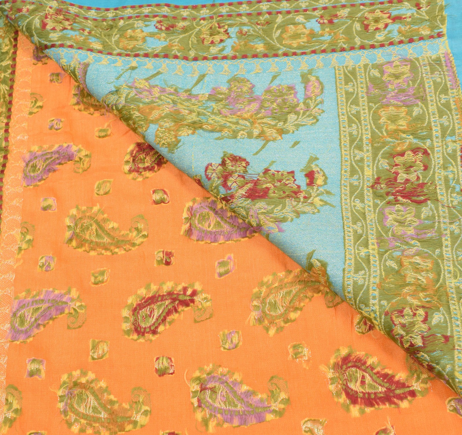 Sushila Vintage Orange Saree Pure Tussar Silk Paisley Woven Soft Sari Fabric