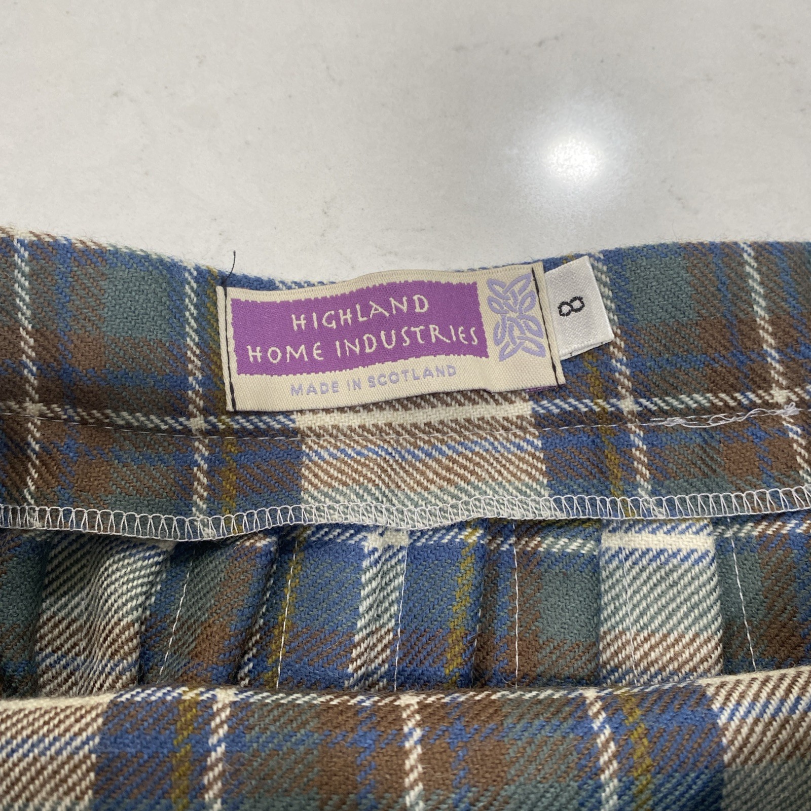 Highland Home Industries VTG Sz 8 Pure New Wool Plaid Blue Kilt Made In Scotland