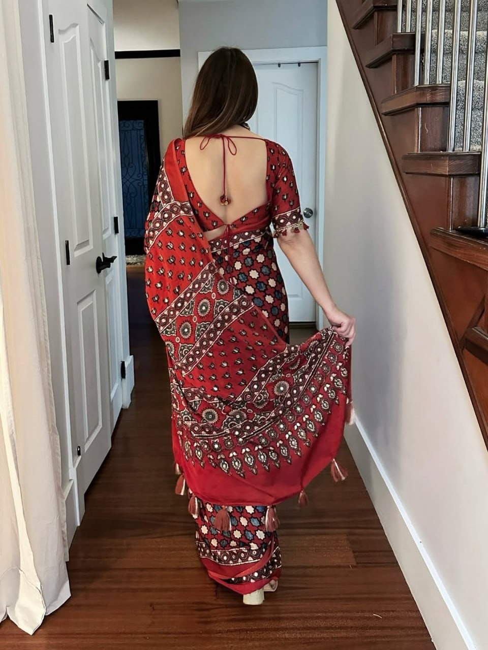 Real Mirror Work Gajji Silk Saree Sari Japan Satin Latkan Pallu Party Wedding