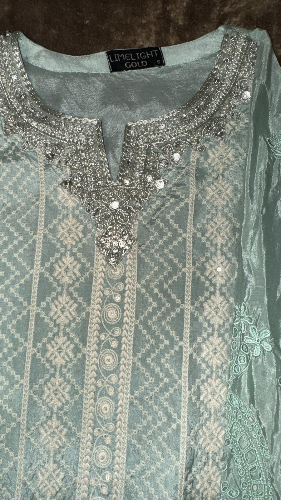 Limelight Kurta Light Turquoise with White Embroidery, Sequins and Silver