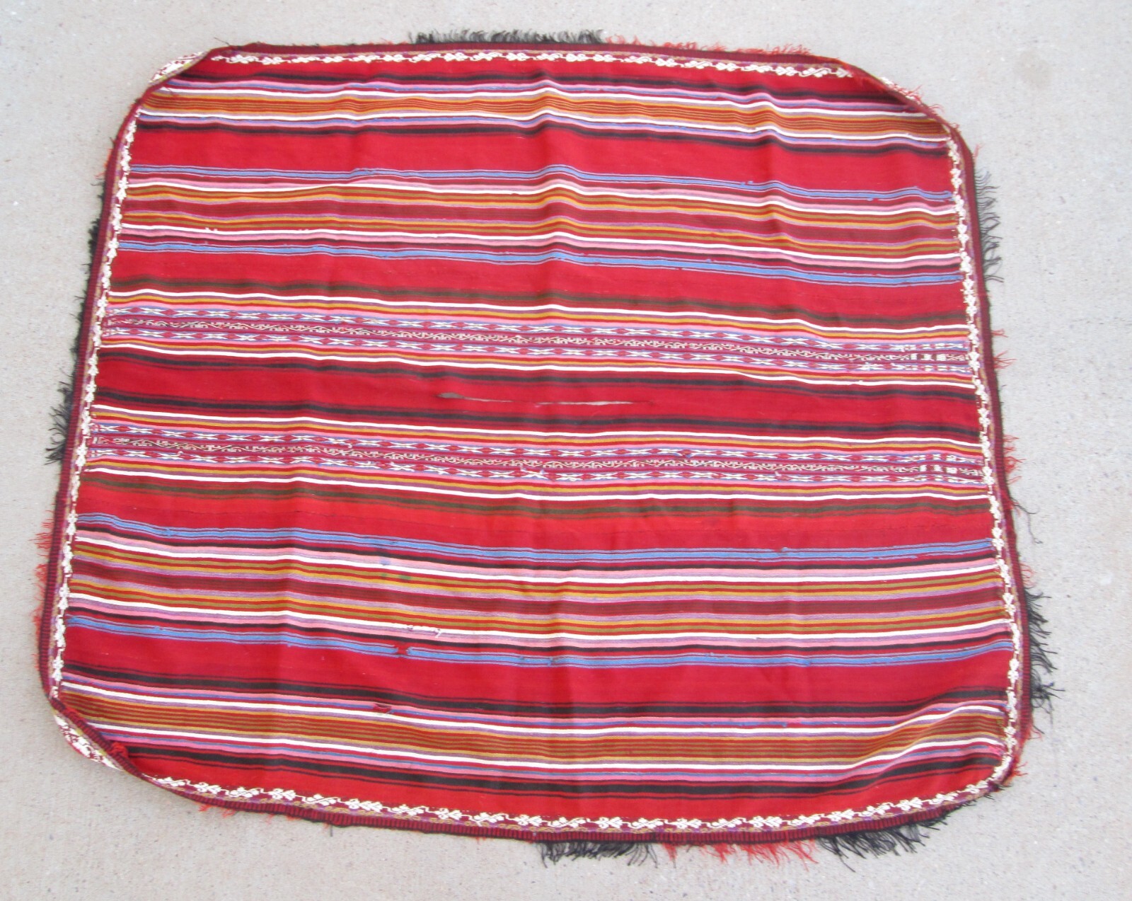 Bolivian Poncho Vintage Multi-Color Red 52 inch by 58 inch Textile