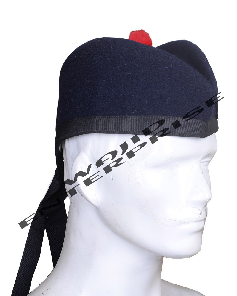 Handmade 100% Wool Navy Blue Glengarry SCOTTISH Kilt GLENGARRYS Scott Piper Cap