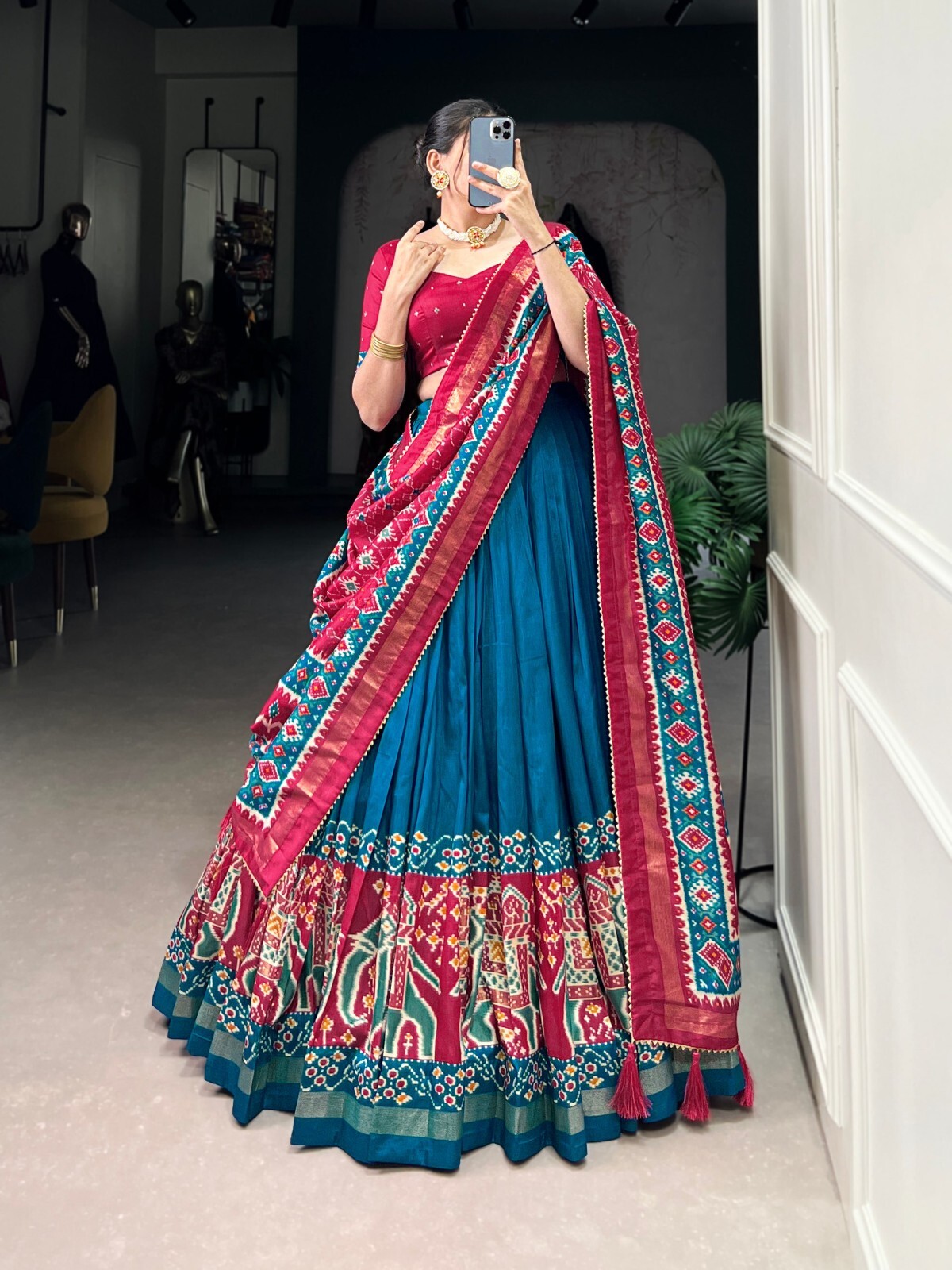 Classic Look Teal Blue Tussar Silk Lehenga Choli With Dupatta For Women & Girls