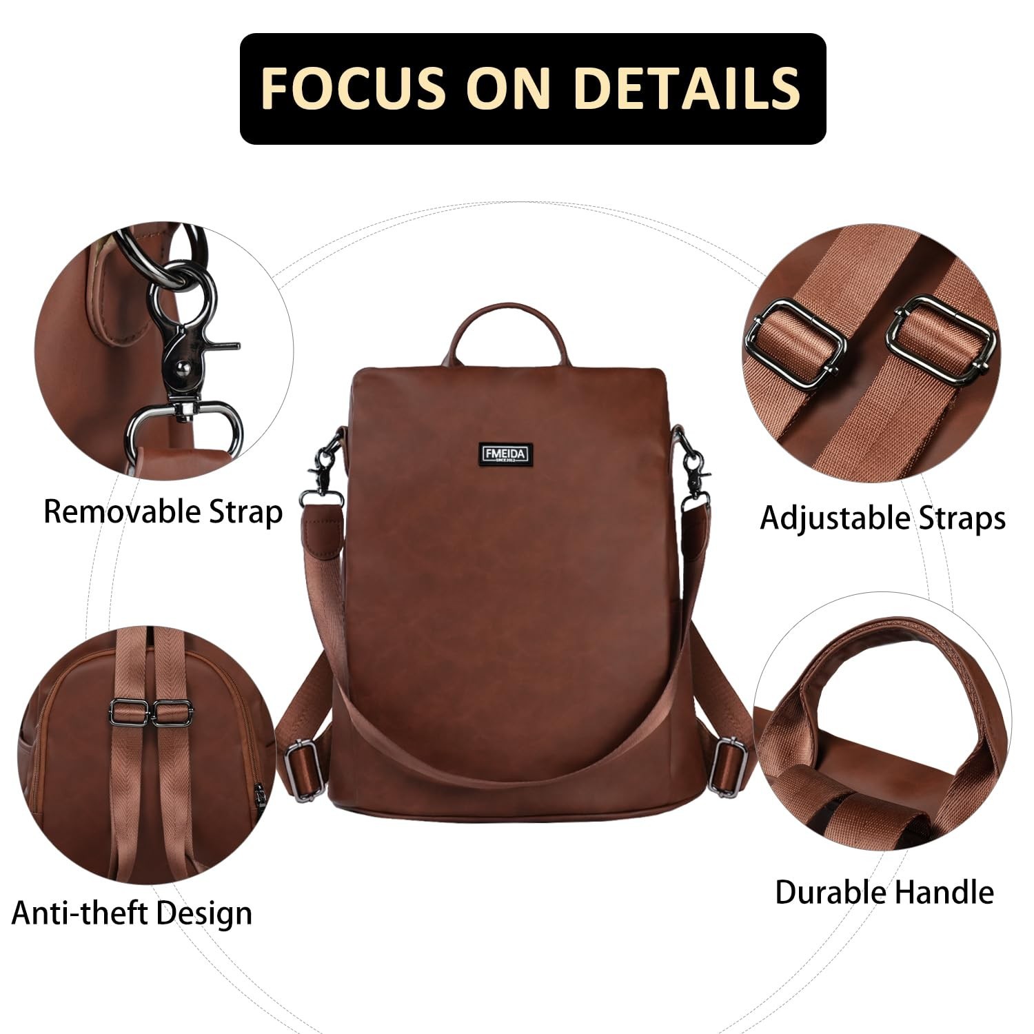 Fmeida Backpack Purse for Women PU Leather Anti Theft Backpack for Travel Con…