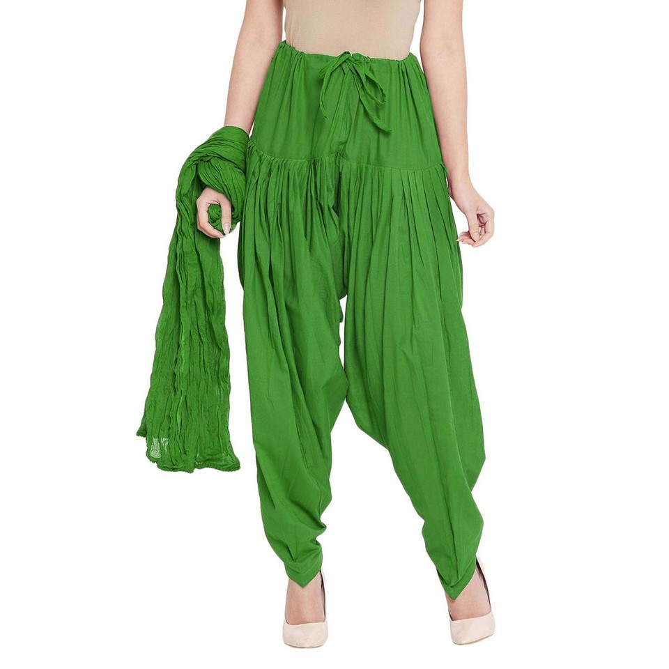 Women’s Green Cotton Patiala Salwar Punjabi Patiyala With Chiffon Dupatta Set