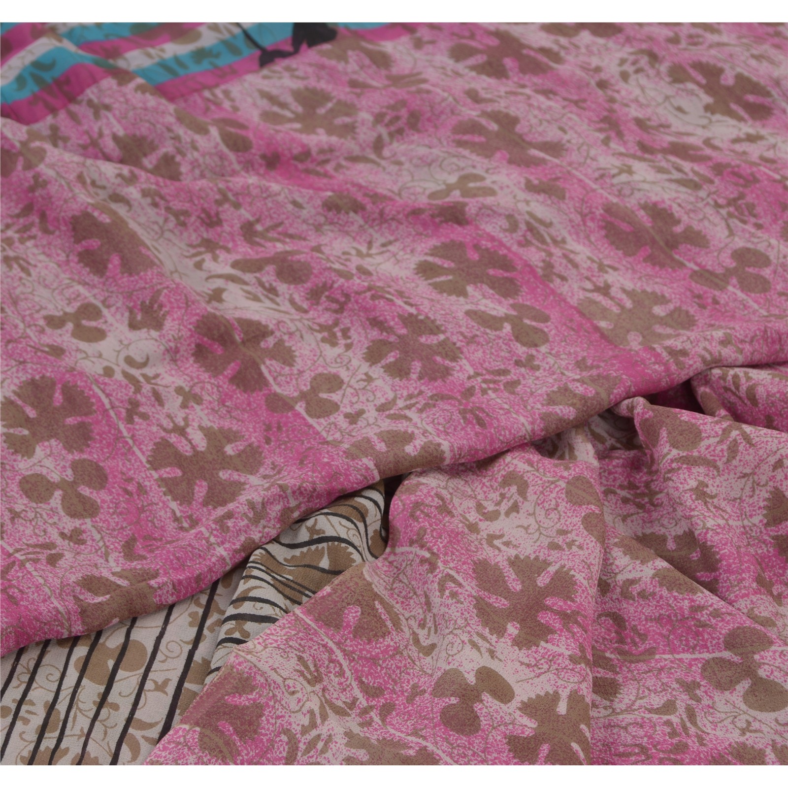 Sanskriti Vintage Pink &Cream Sarees Pure Georgette Silk Print Sari Craft Fabric