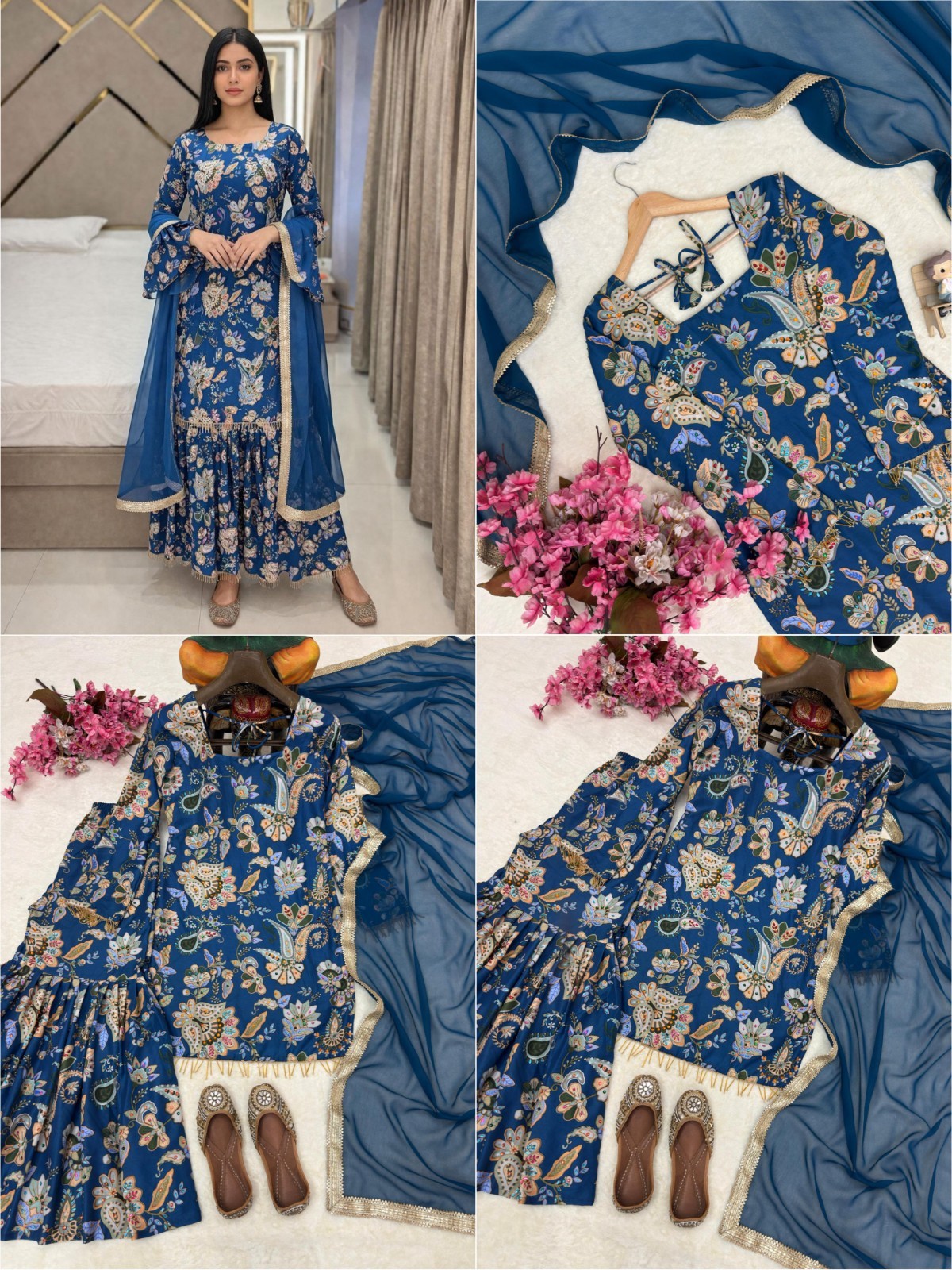 Designer Traditional New Look Stitched Silk Muslin Fabric Kurti Bottom & Dupatta