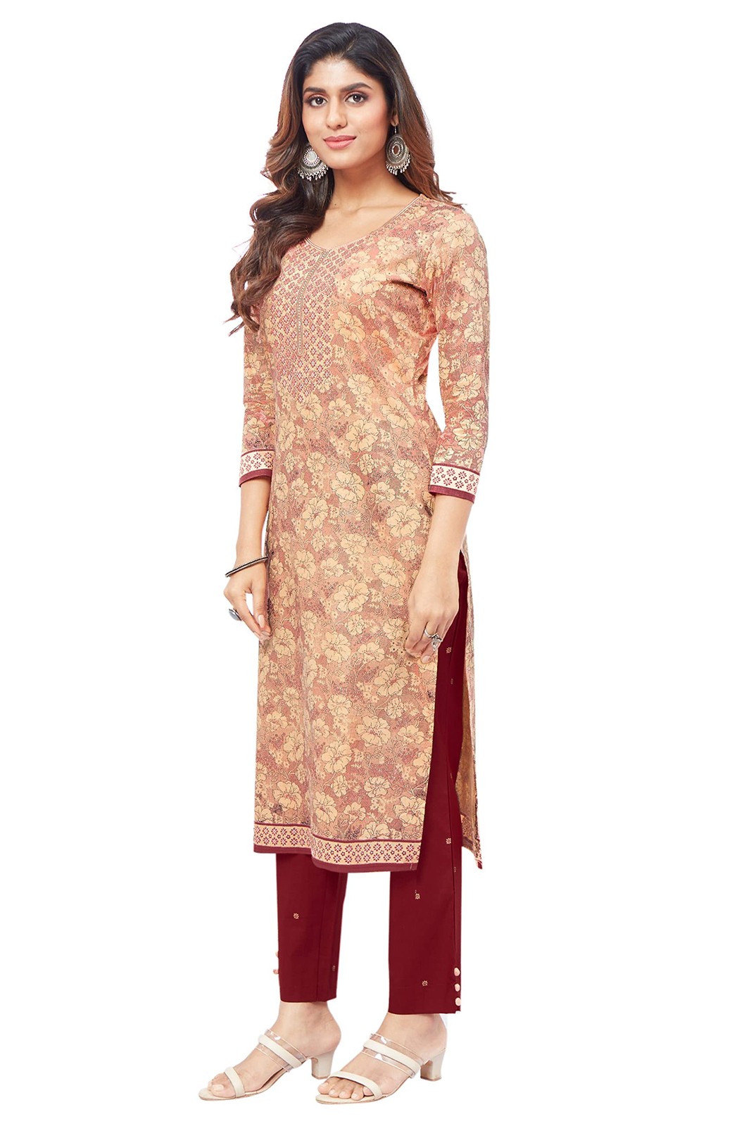 Miraan Unstitched Cotton Salwar Suit Beige Free Size | BAND2320