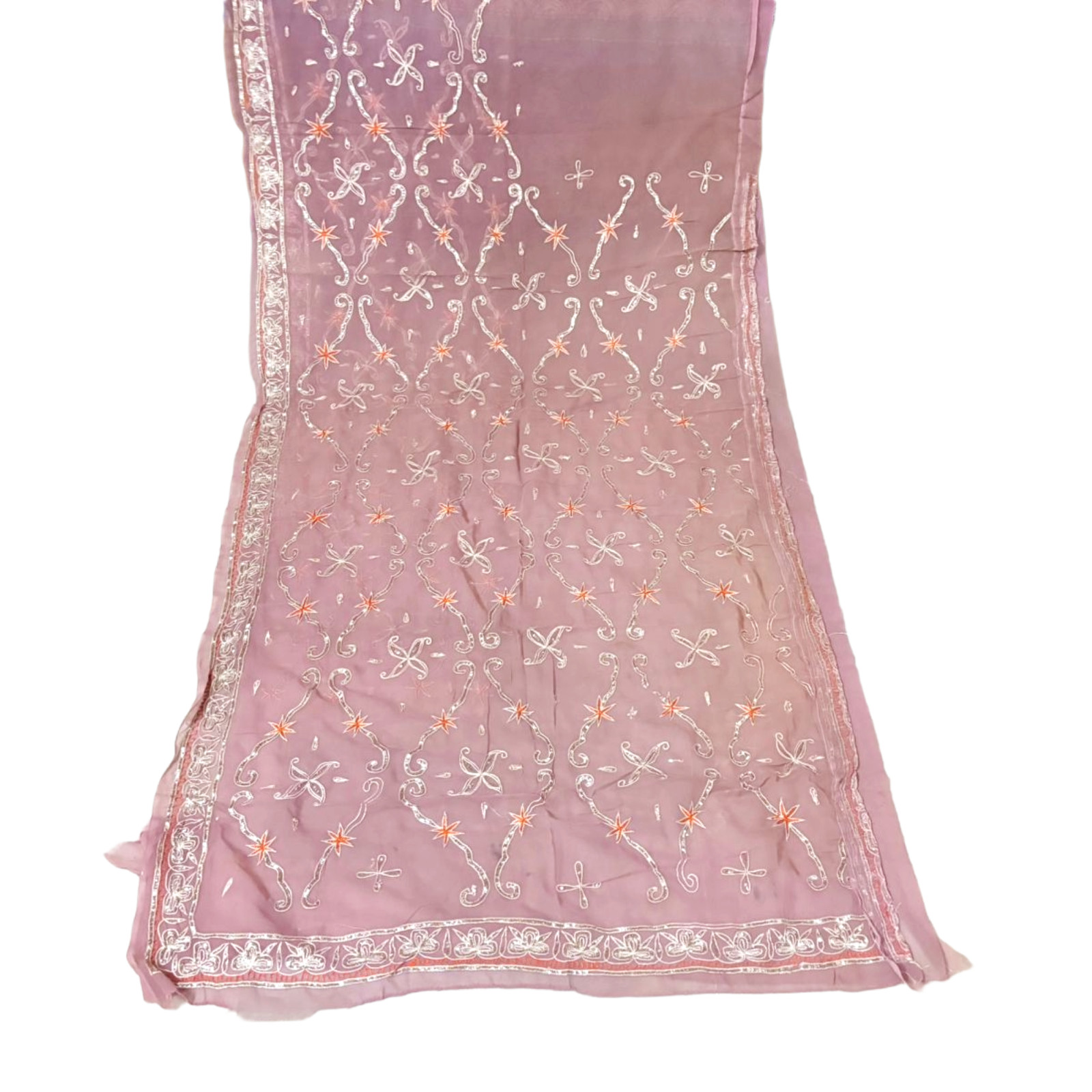 Pink Embroidered Gota Traditional Saree Georgette Recycled Fabric Vintage Dress
