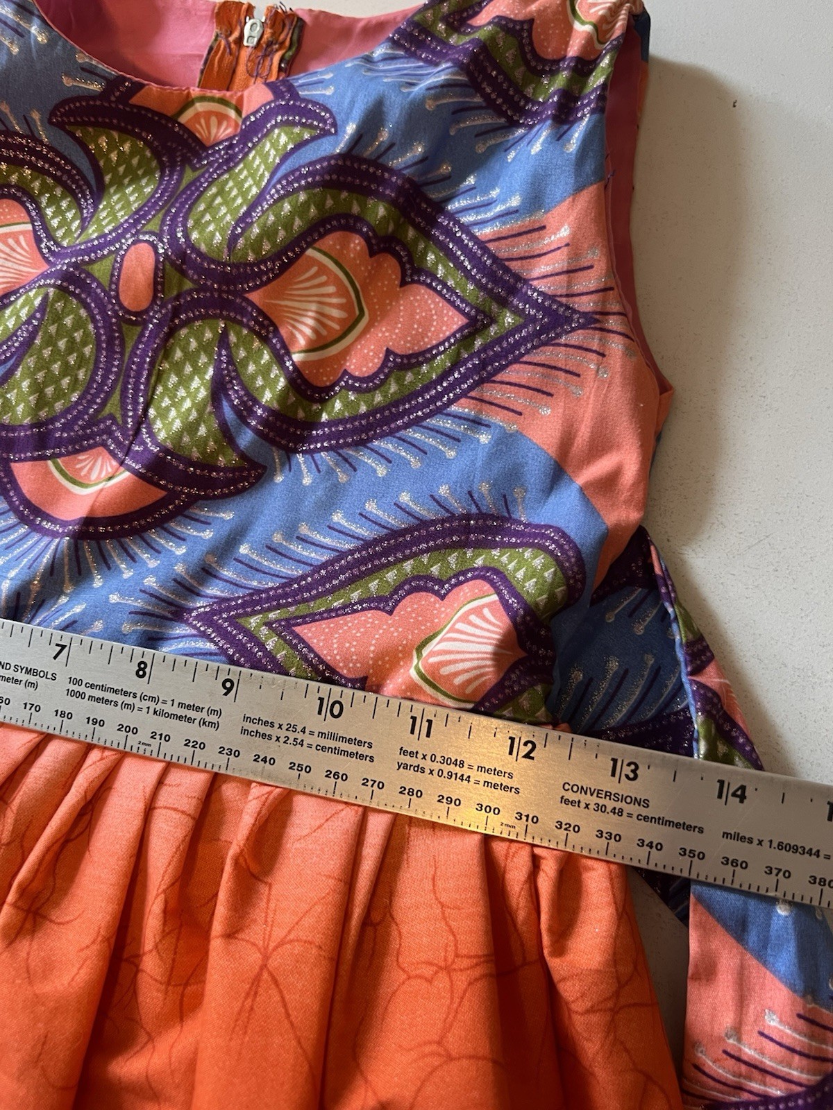 NIGERIAN AFRICAN Kids Girls Dress Size 4T Handmade Aline Sleeveless Orange Blue