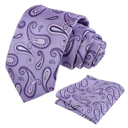 Mens Colorful Paisley Necktie and Pocket Square Sets 144-lilac