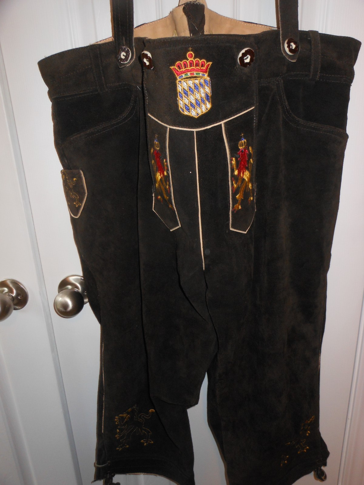 Lederhosen, men, long, size 48, used embroidered, linned