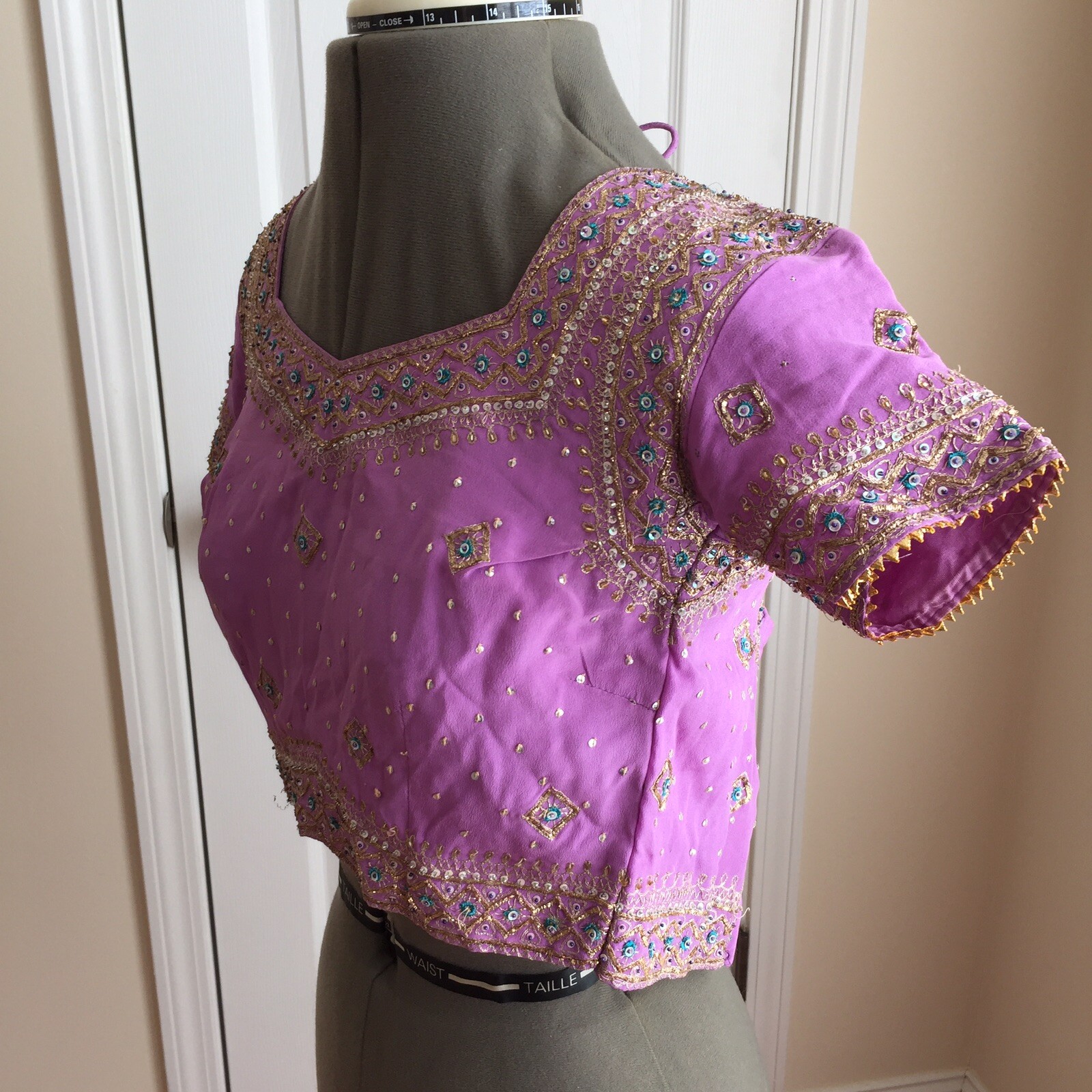 Traditional Indian Womens Saree Blouse Top Bollywood Partywear Lavender pink