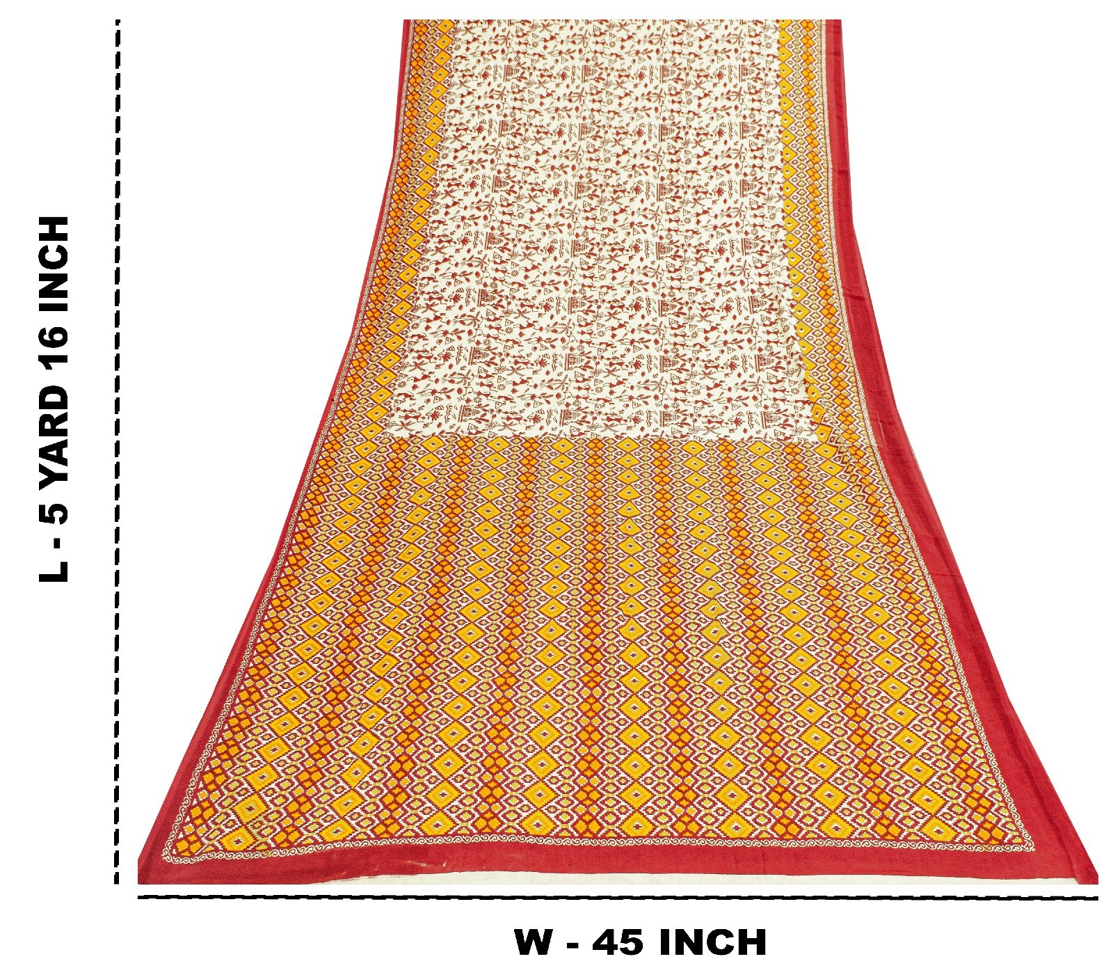 Sanskriti Vintage Saree Soft Red-Cream WarliArt Pure Cotton Geometric Print 5+Yd