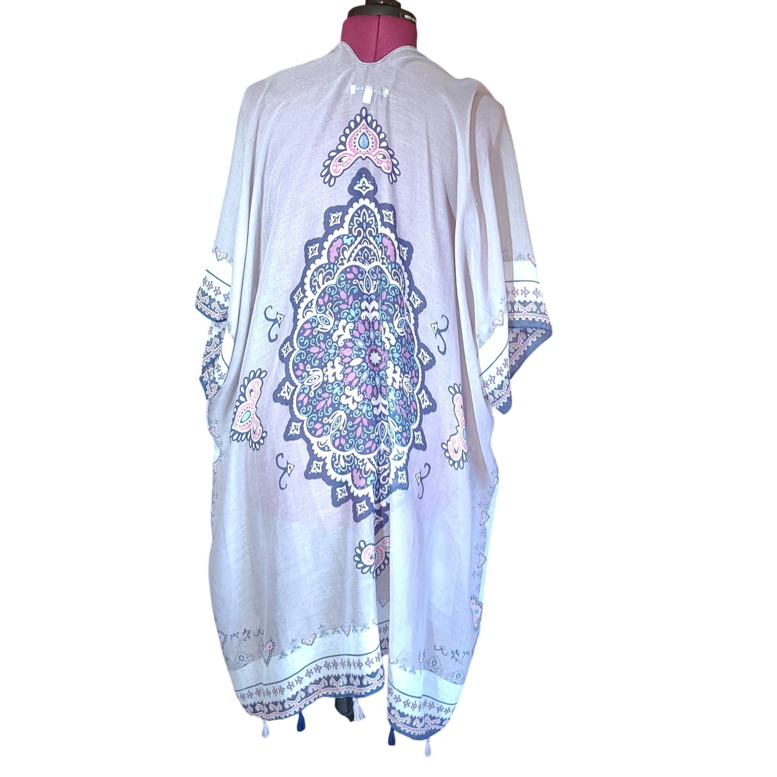 Woven Heart Light Weight Kimono Mandola Tassels Fringe One Size Beach Summer