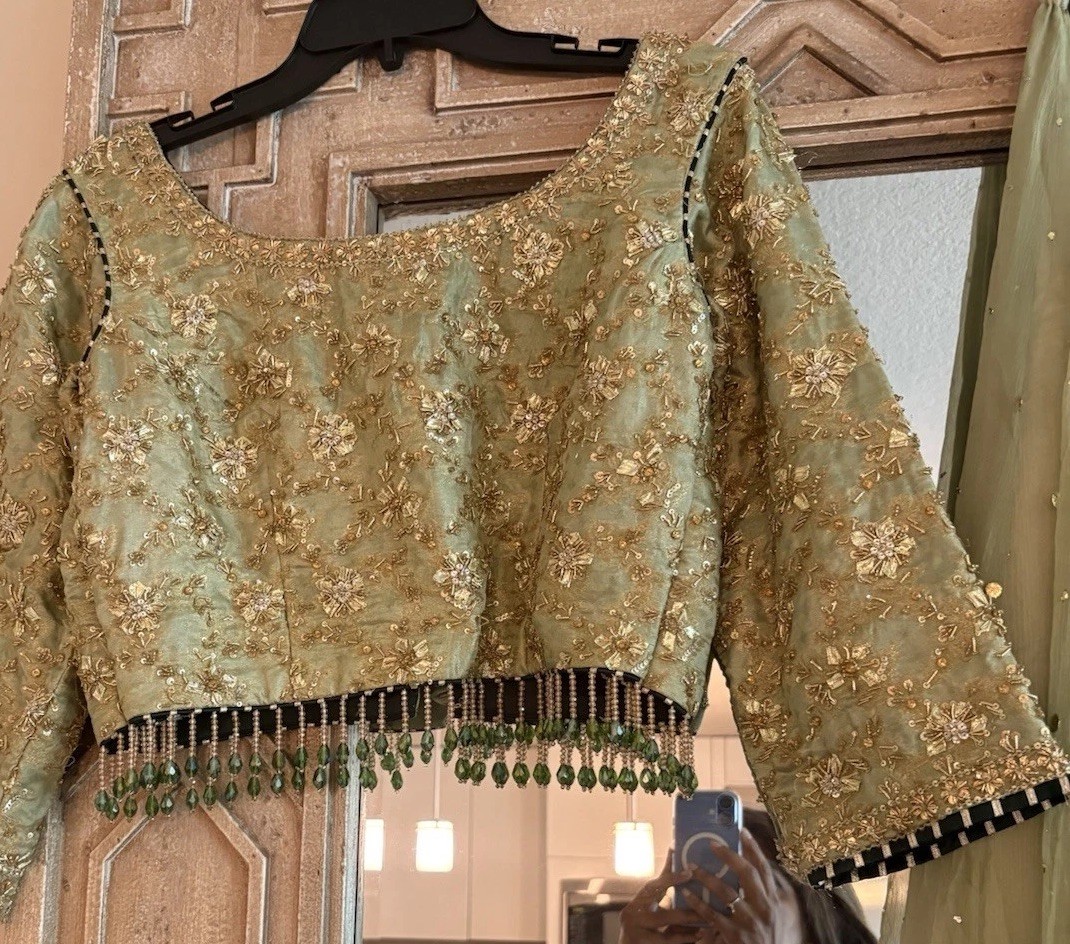 Beautiful Mint Green & Gold Embroidered Lehenga Set