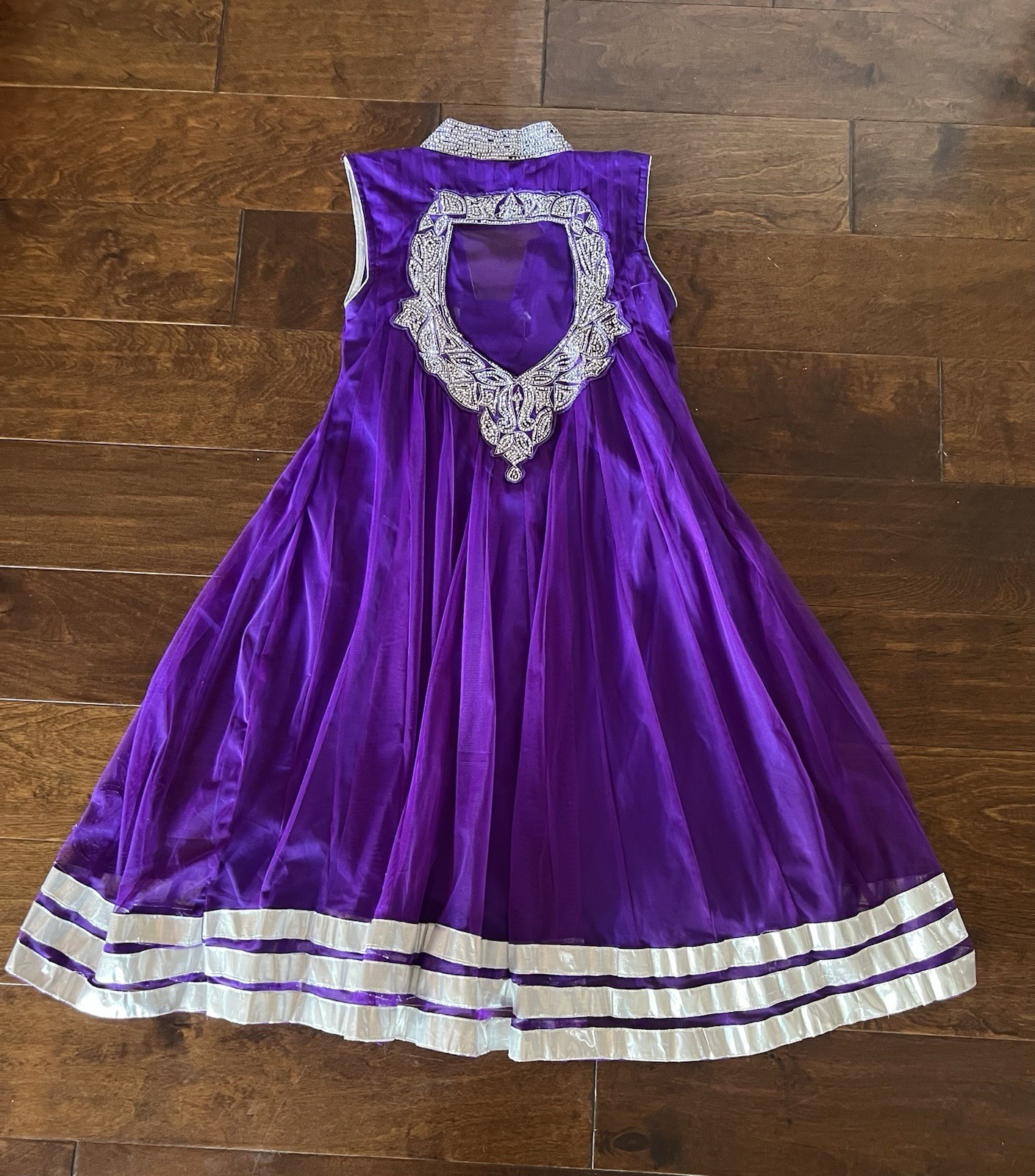 Handmade Custom Anarkali dress. Purple & Silver Embellished Size 11/12 India