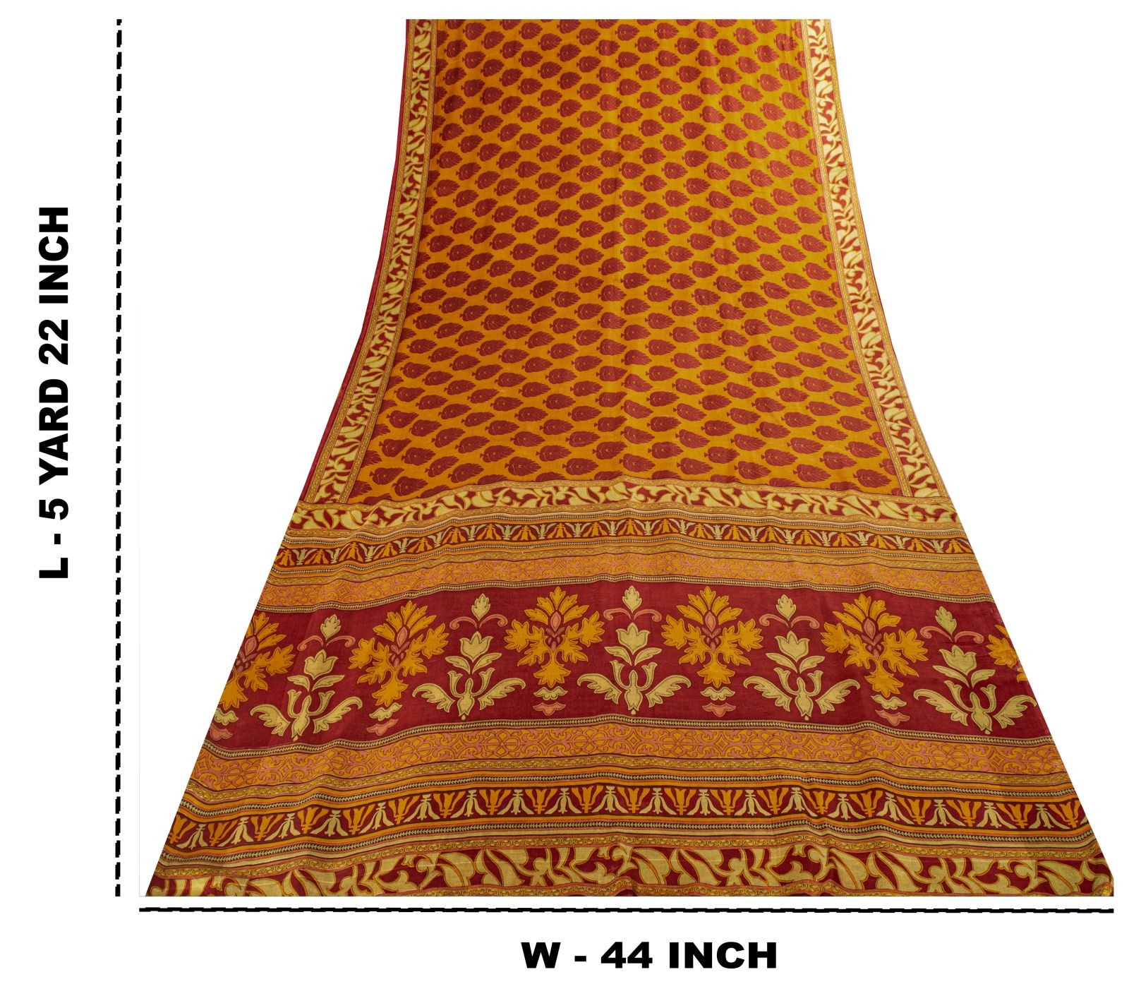 Sanskriti Vintage Saree Yellow Soft Pure Silk Block Printed Sari 5.5+Yd Fabric