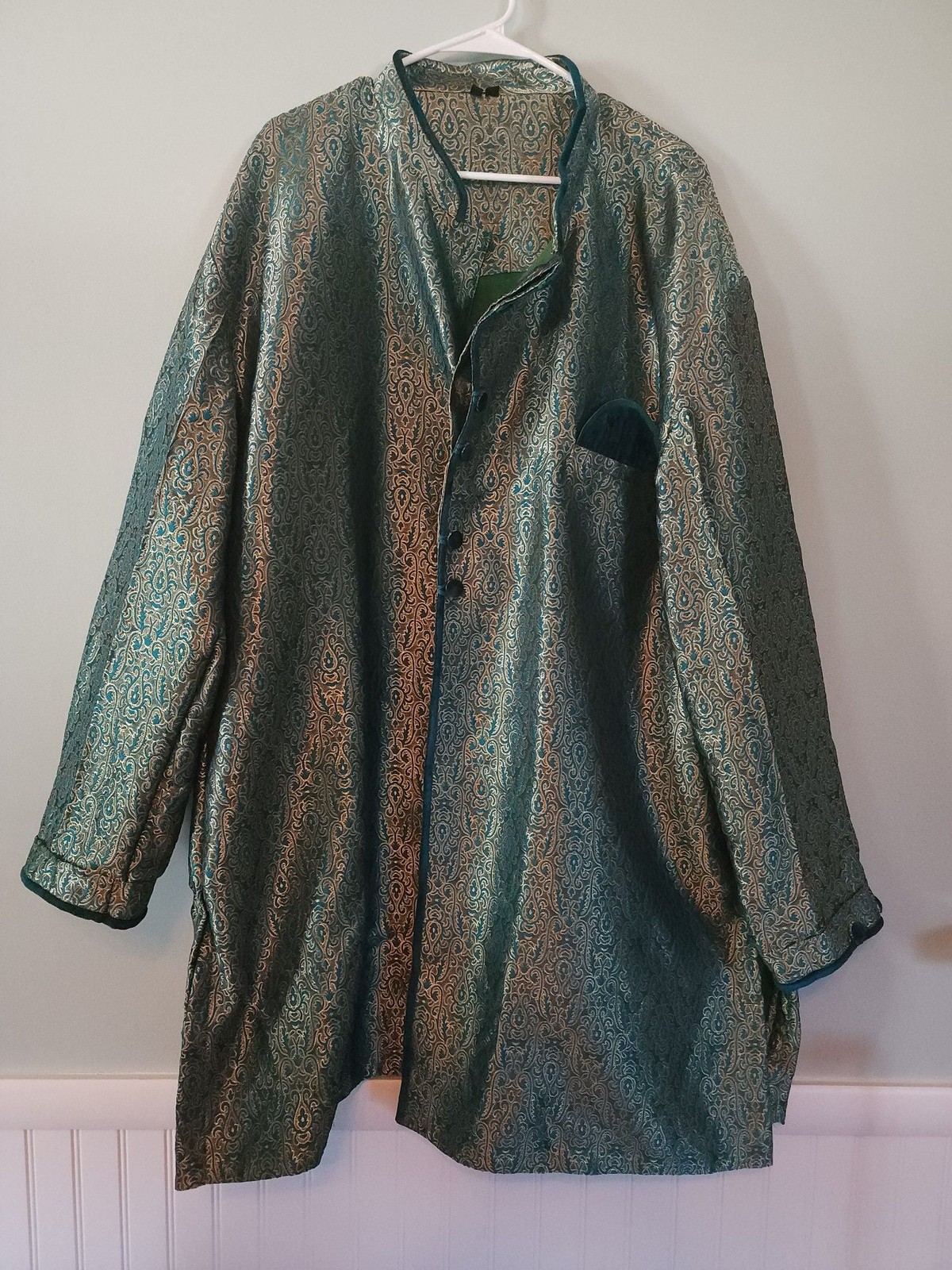 Men’s Traditional Indian Brocade Sherwani Kurta Jacket Green Gold