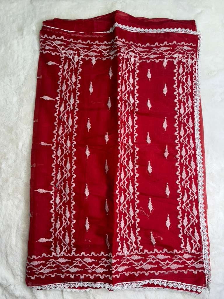 Semi slik embodriory Saree without blouse piece