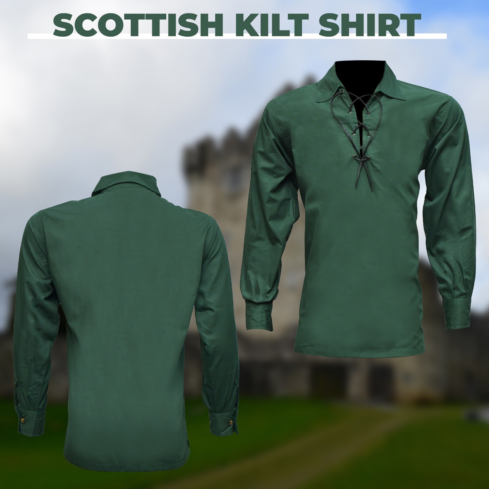 Jacobite Shirt for Men Scottish Ghillie Kilt Shirt Long Sleeve Lace Up Medieval