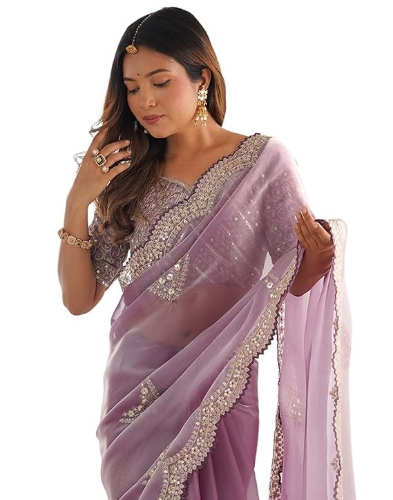 Women’s Tissue Soft Silk Embroidered Saree With Unstitched Blouse Piece