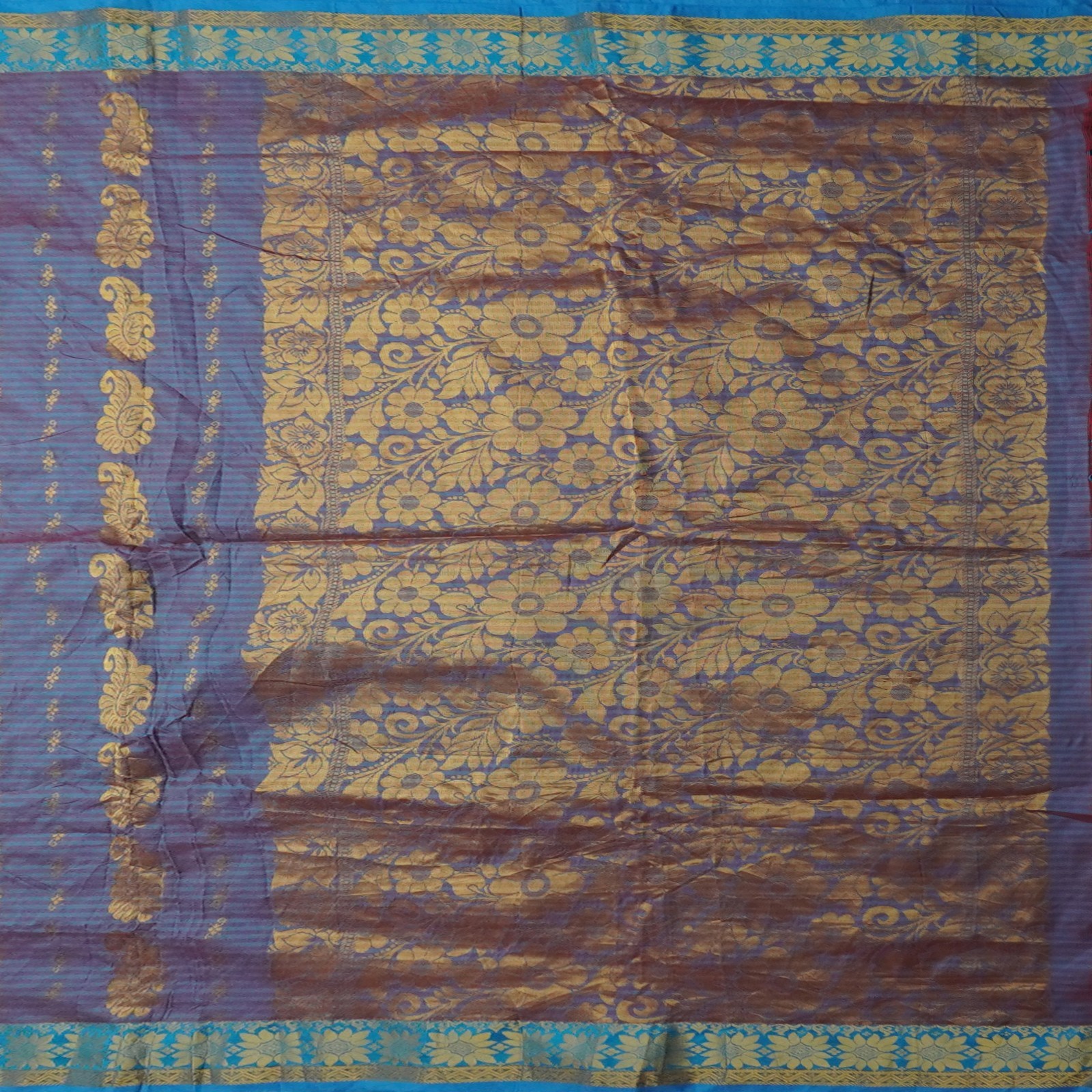 Vintage Blue Dual Tone Sarees Art Silk Zari Handwoven Festive Sari 6YD Fabric