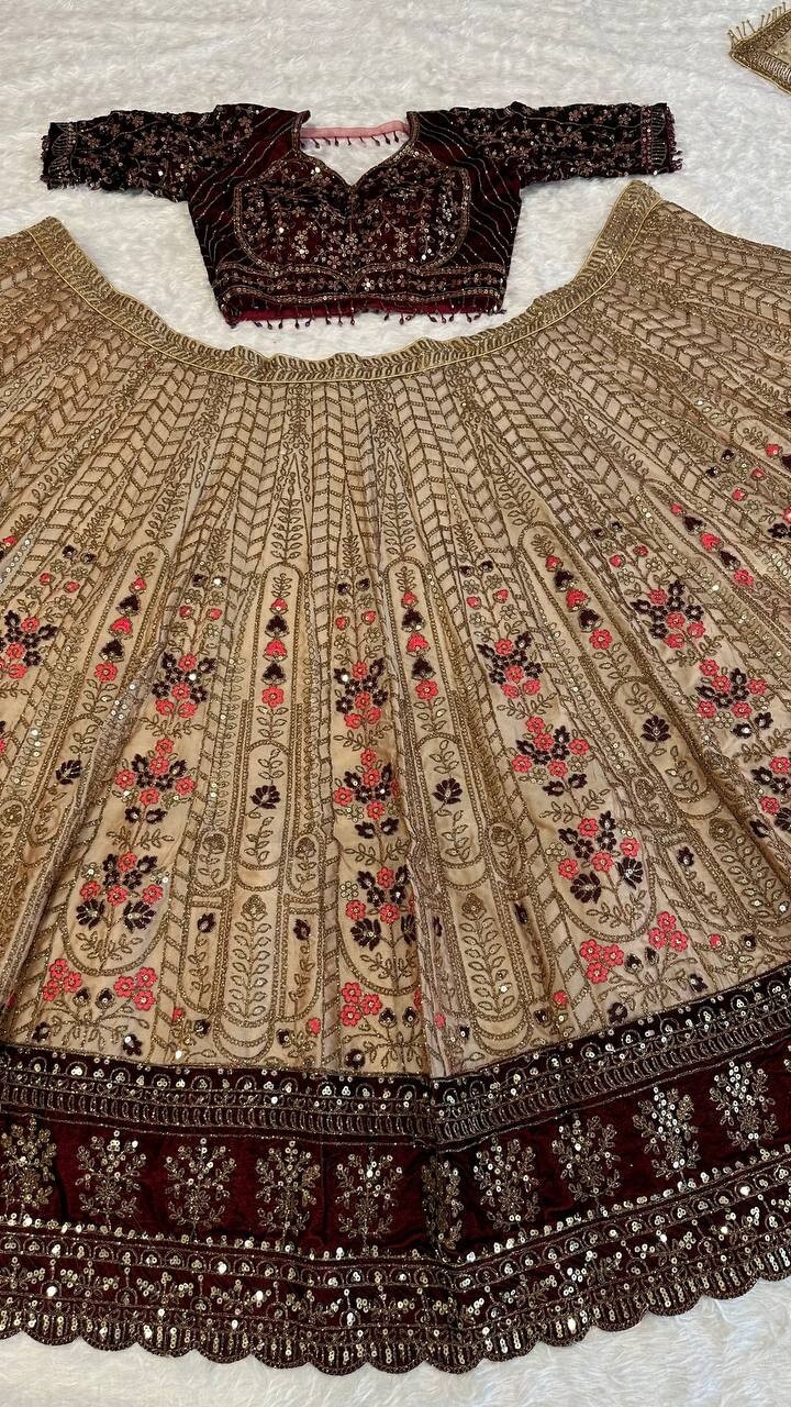 Fancy Designer Kasturi Silk Cream Lehenga Choli With Dupatta For Indian Function