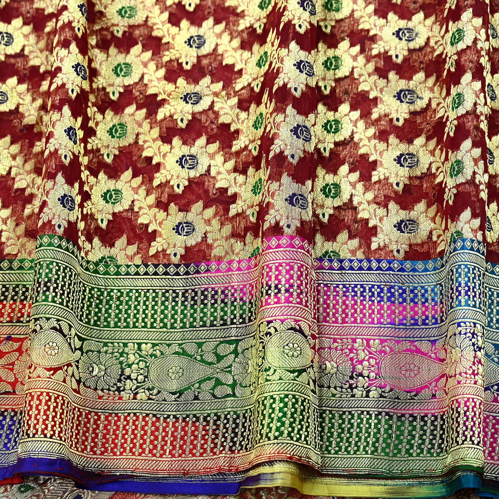 Vintage Sari Heavy Maroon Pure Organza Silk Woven Brocade Banarasi Sarees Zari
