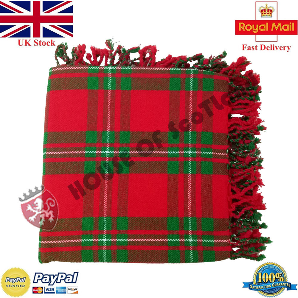 HS Scottish Kilt Fly Plaid Clan MacGregor Tartan 100% Acrylic Wool 48″ x 48″