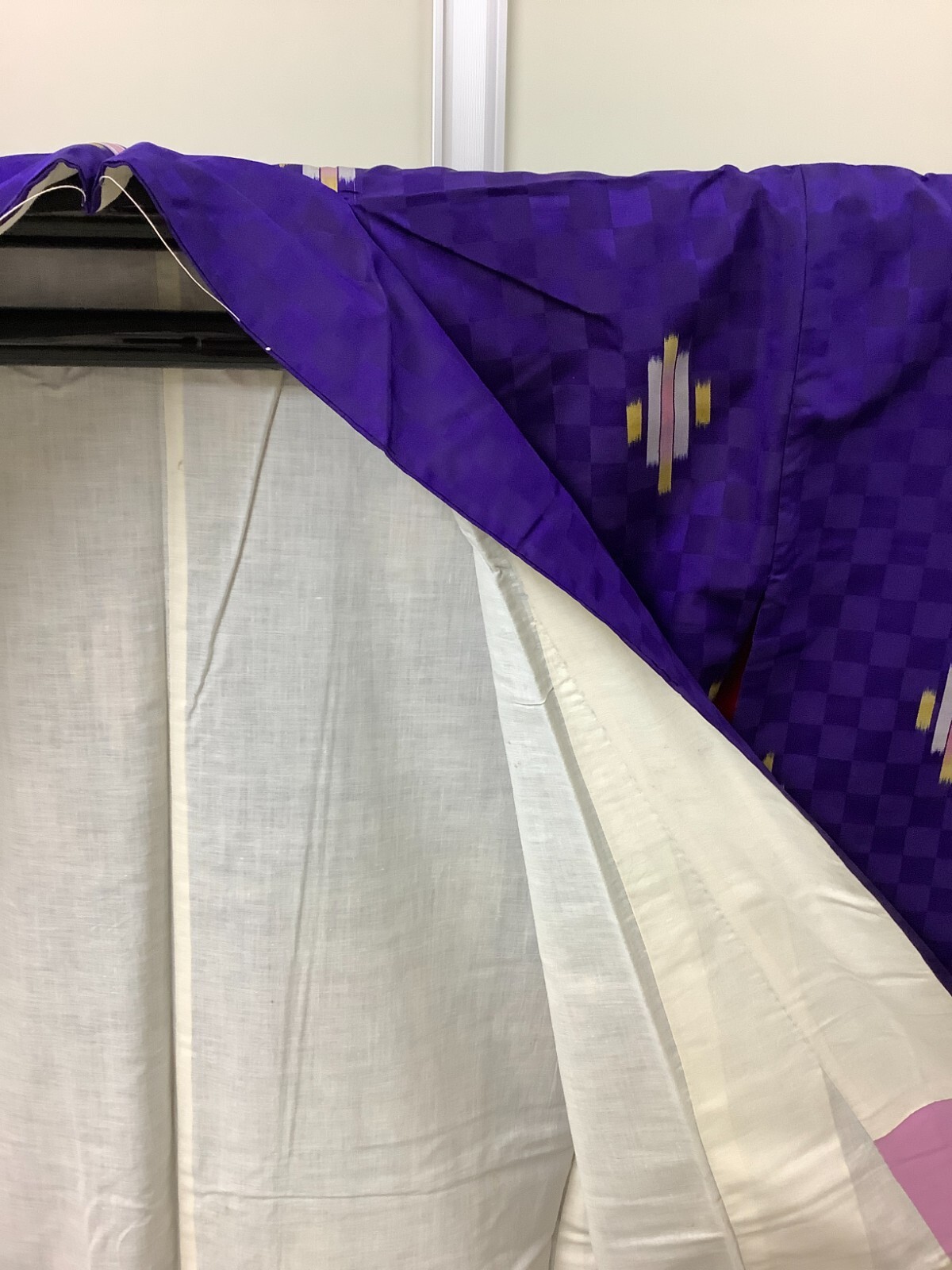 Japanese Vintage Kimono polyester blue purple tradition Height 59.84inch