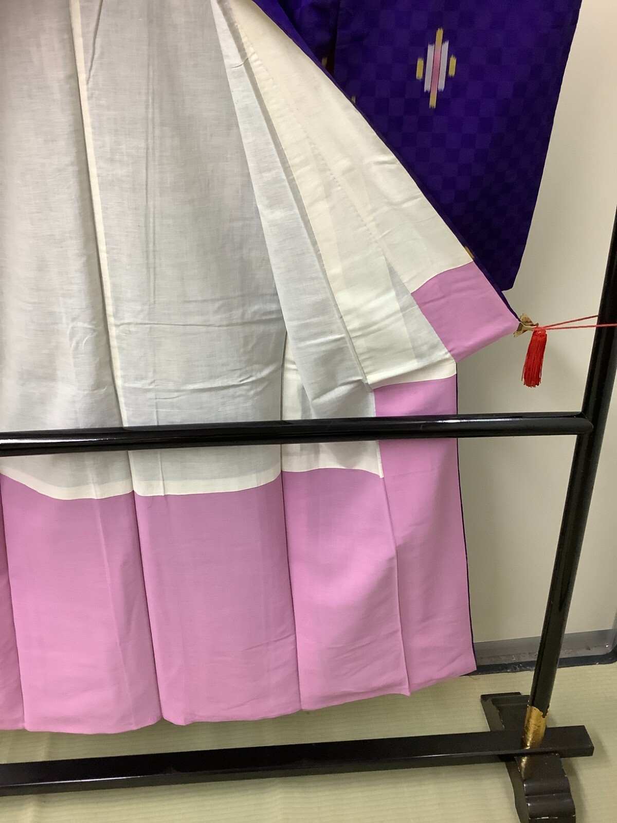 Japanese Vintage Kimono polyester blue purple tradition Height 59.84inch