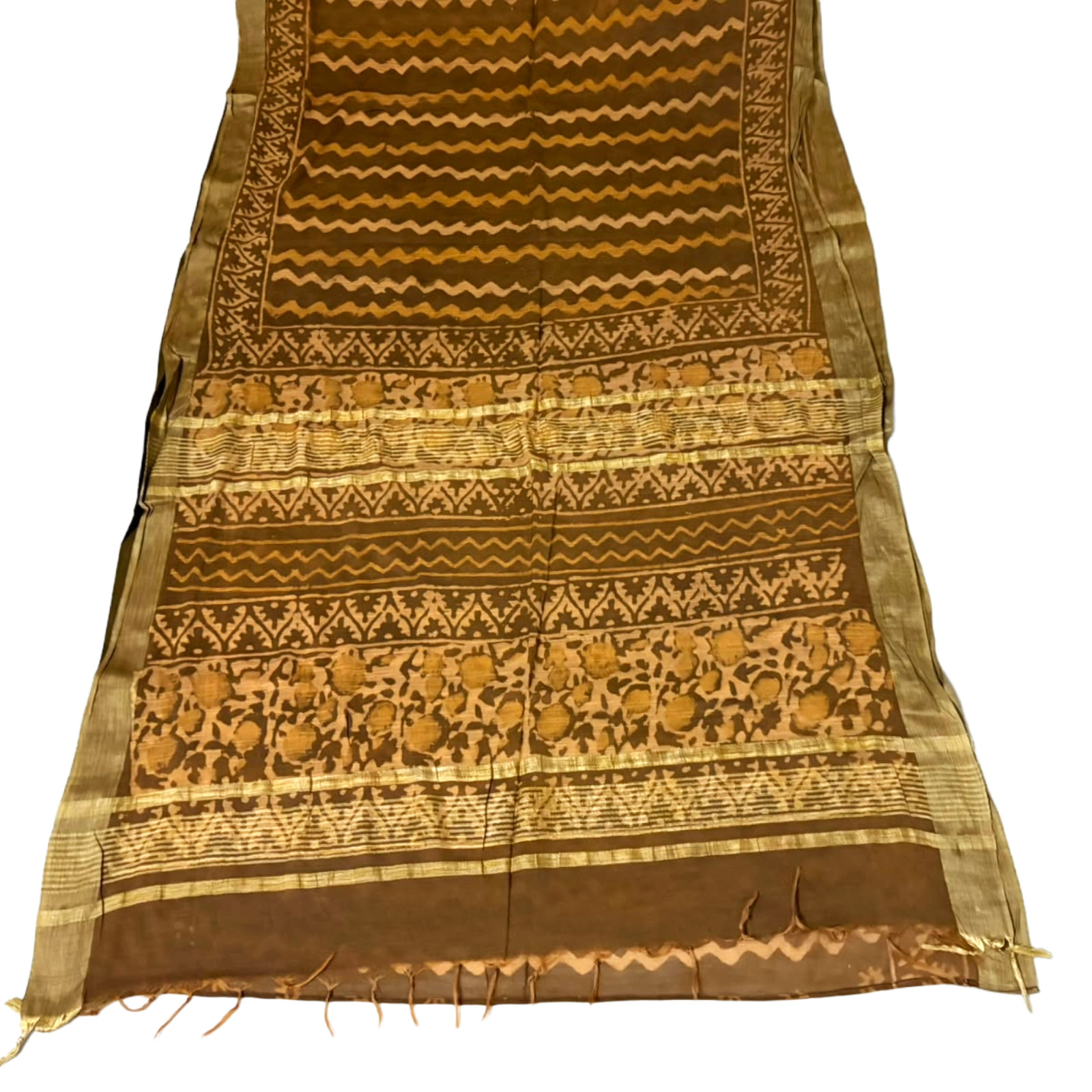 Green Cotton Saree Printed Dress Women Wrap Used Vintage Recycled Fabric Sari 5Y