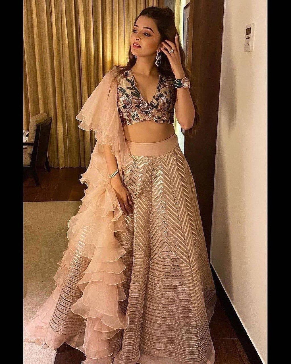 New Attractive Peach Kasturi Silk Lehenga Choli With Organza Dupatta For Party
