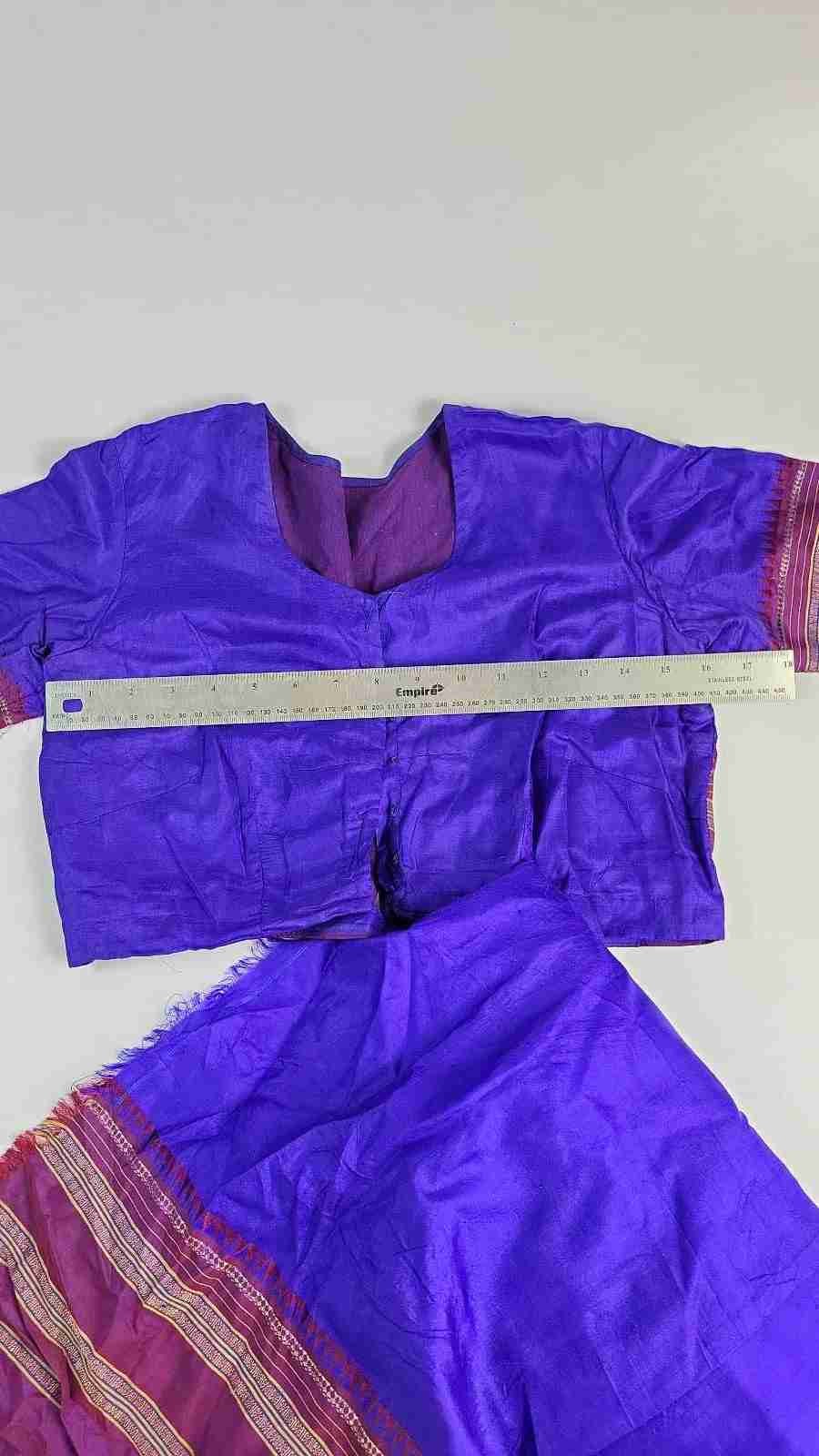 Purple Silk Indian Saree With Matching Blouse – Red & Gold Border Detailing