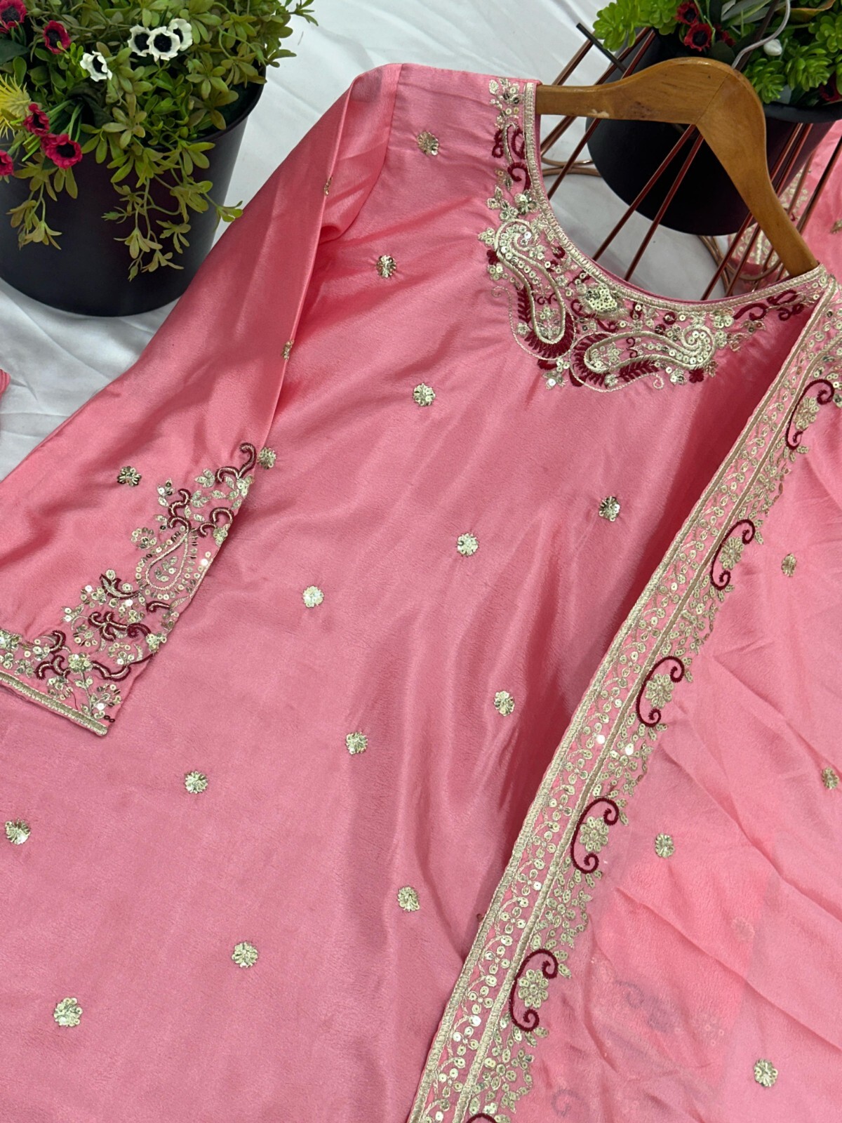 Women Wear Bollywood Party Kurta Sharara Dupatta Set Salwar Suit Kameez For Eid