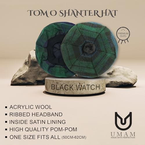 Scottish Traditional Tam o’ Shatner Acrylic Wool One Size Black Watch 008tcp