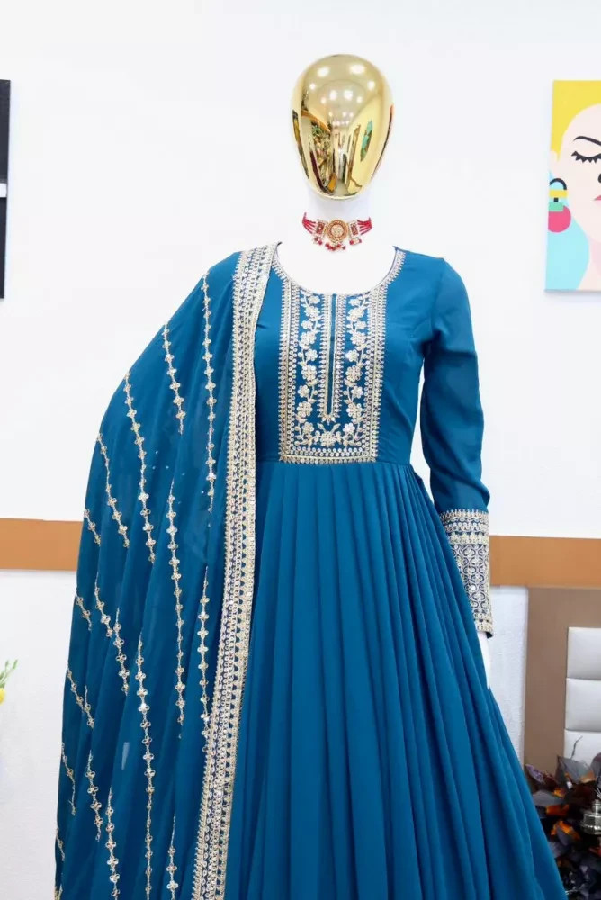 Party Wedding Wear Ethnic Anarkali Suit Bollywood Beautiul Gown with Dupatta Set