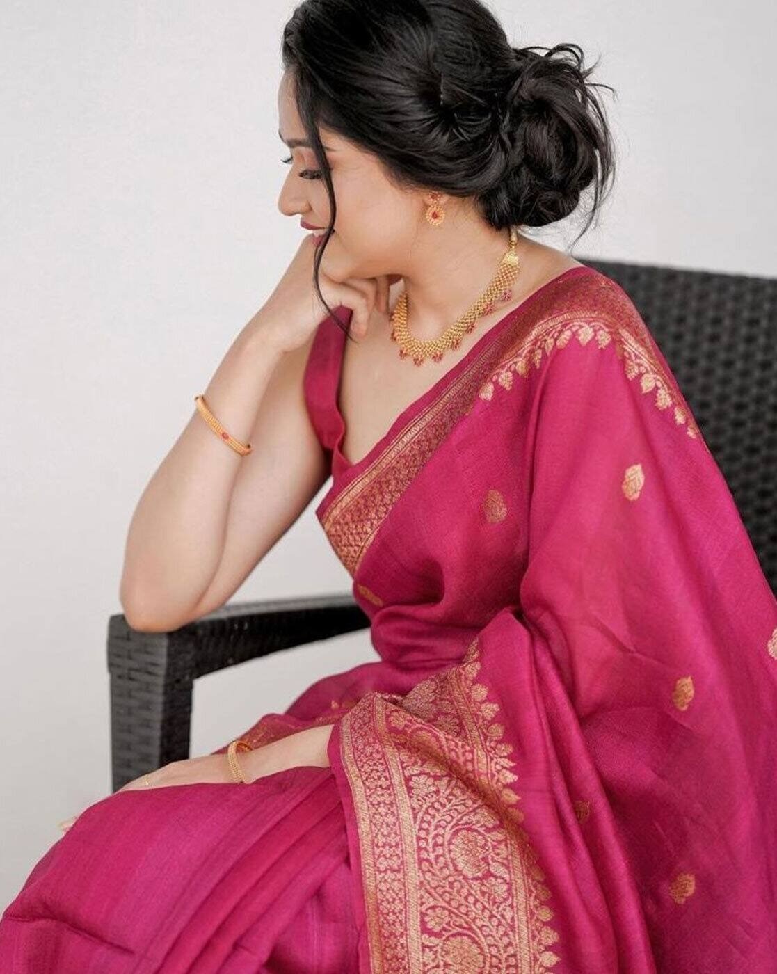 Sari Women’s Woven Design Banarasi Style Soft Lichi Silk Saree With Blouse Piece