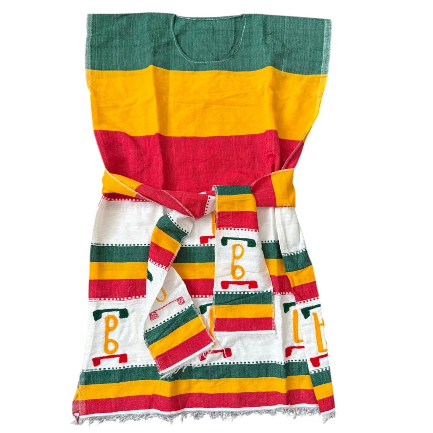 Traditional Ethiopian Handwoven Dress – Cotton Robe with with Amharic Embroidery