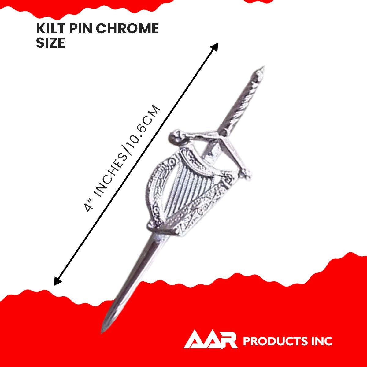 New Irish Harp kilt Pin 4″ Highland Chrome Finish Scottish Kilt Pins Brass AAR