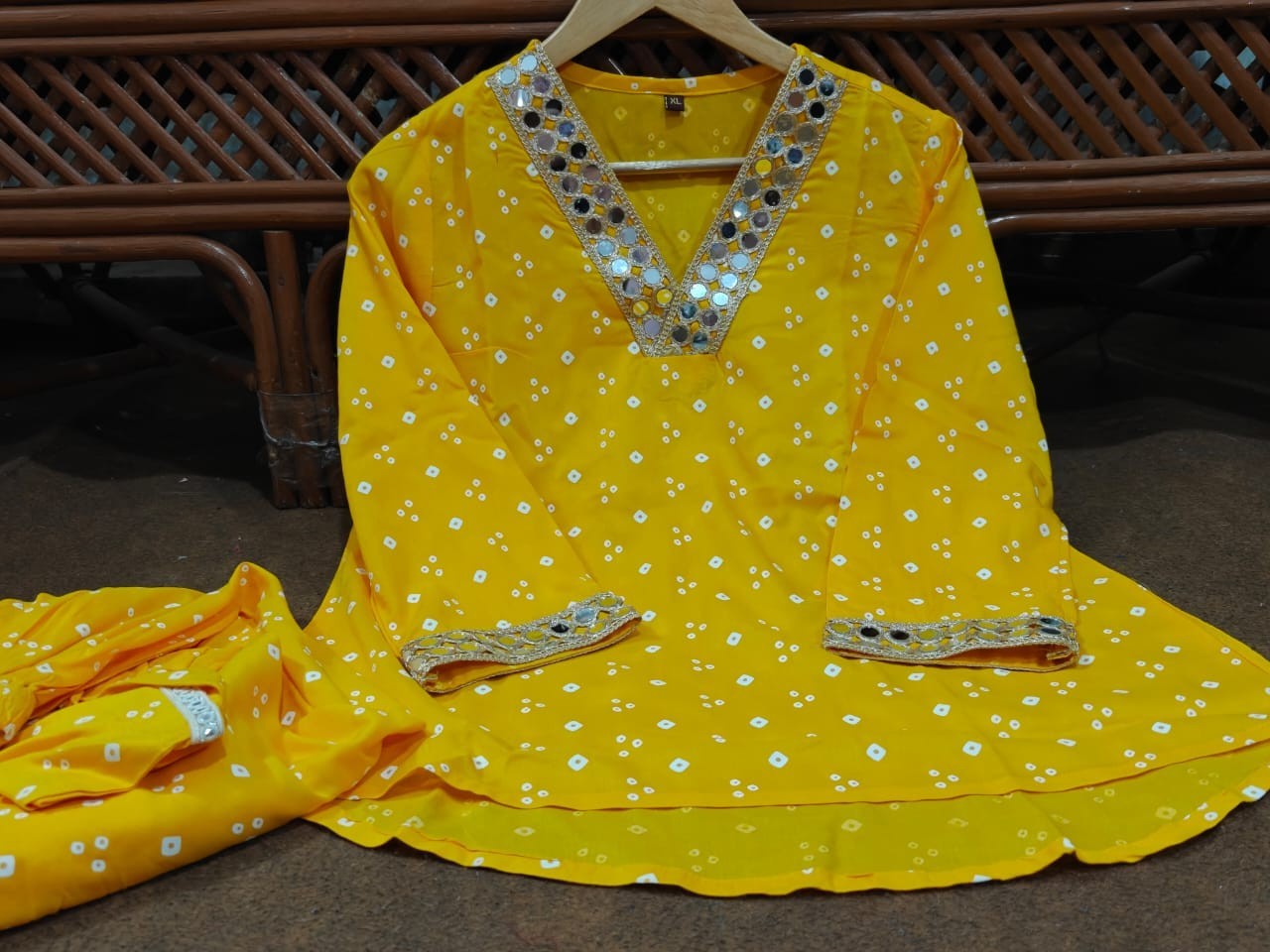 Bandhani Printed Women Kurti Cord Set Indian Party Wear Dhoti Pant Kurta Set