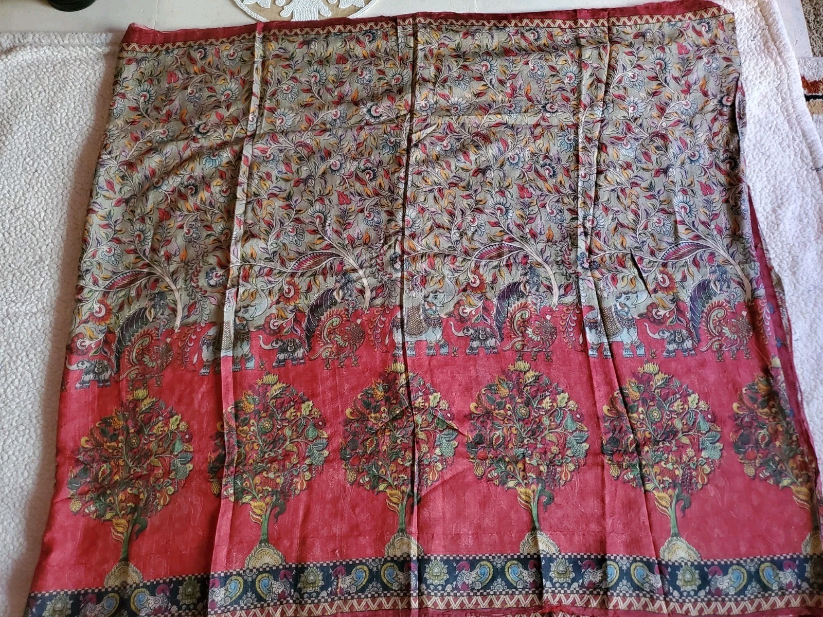 Womwn Pure Tussar Silk Digital Print Kalamkari Saree Handloom Festive Royal