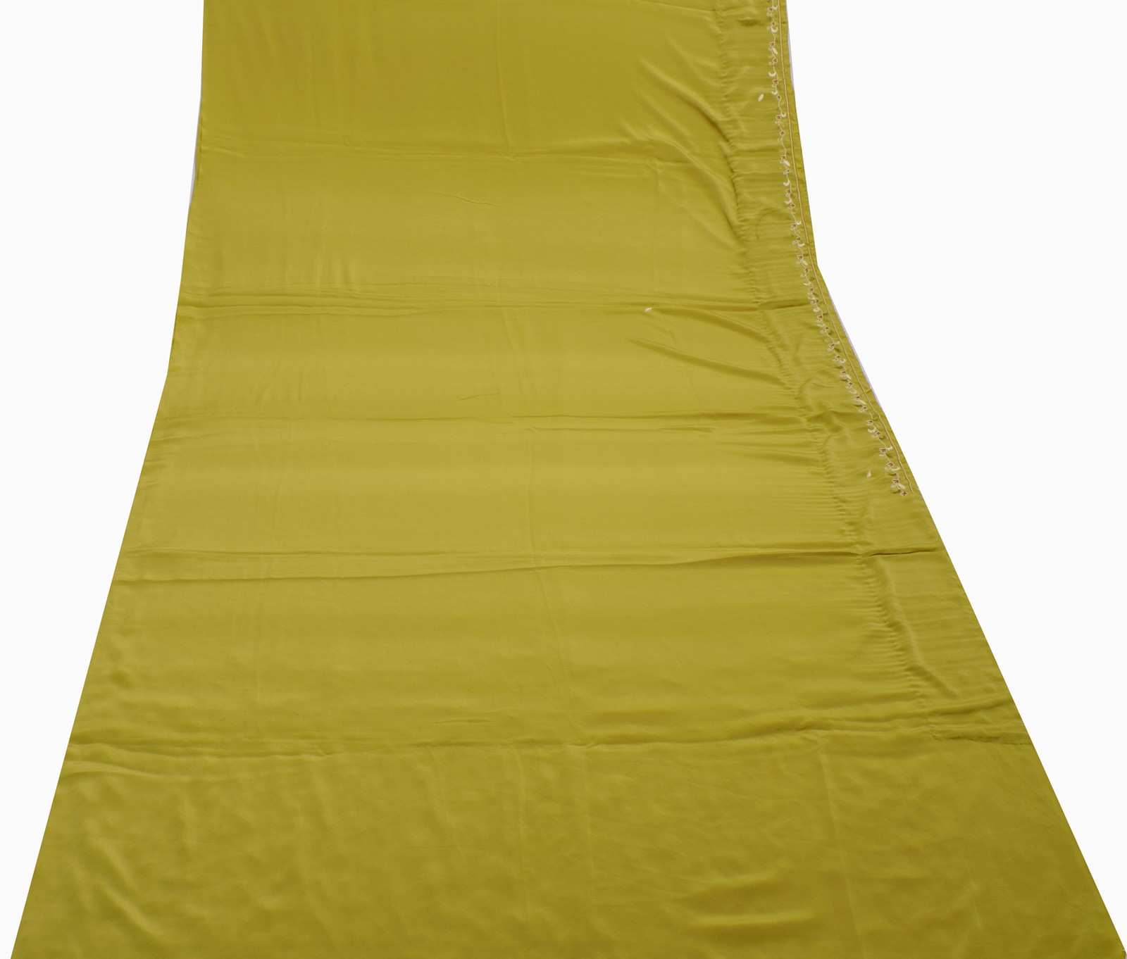 Sushila Vintage Green Saree Blend Crepe Silk Hand Embroidered Floral Sari Fabric