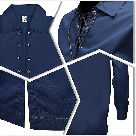 Jacobite Shirt for Men Scottish Ghillie Kilt Shirt Long Sleeve Lace Up Medieval