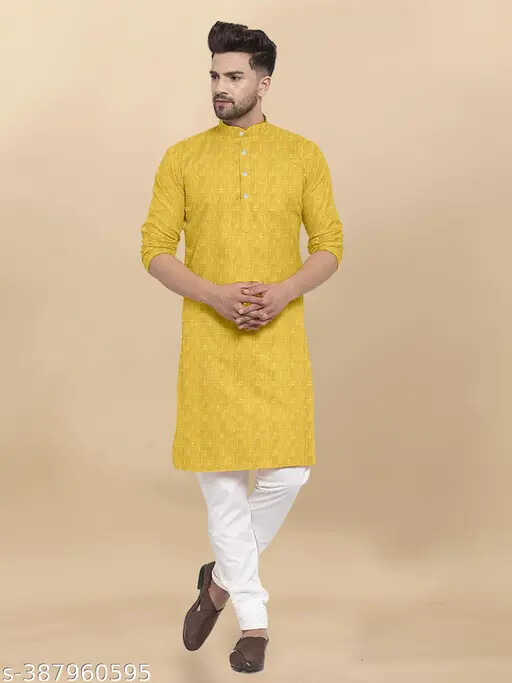 Indian Traditional Ethnic Men’s Cotton Men Regular Fit Solid kurta pyjama set