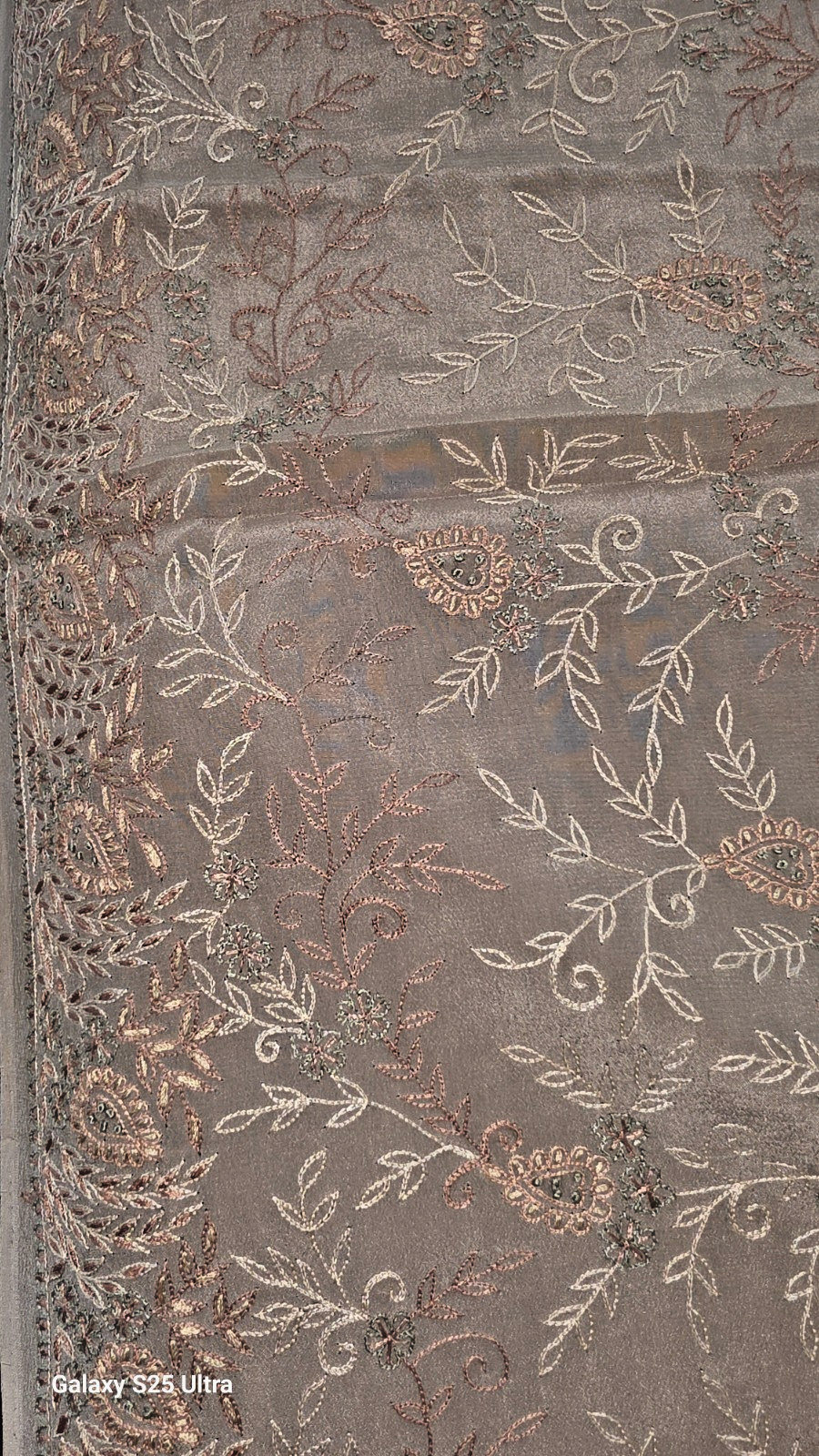 Exquisite Olive Green Silk-Thread Embroidered Saree / Premium Textile Fabric
