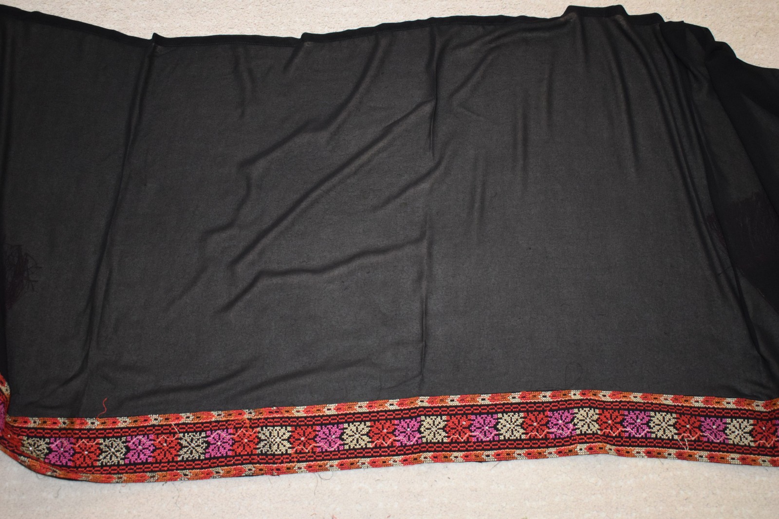 Palestinian Tatreez Thobe Black Red Satin Bedouin Embroidered Kaftan