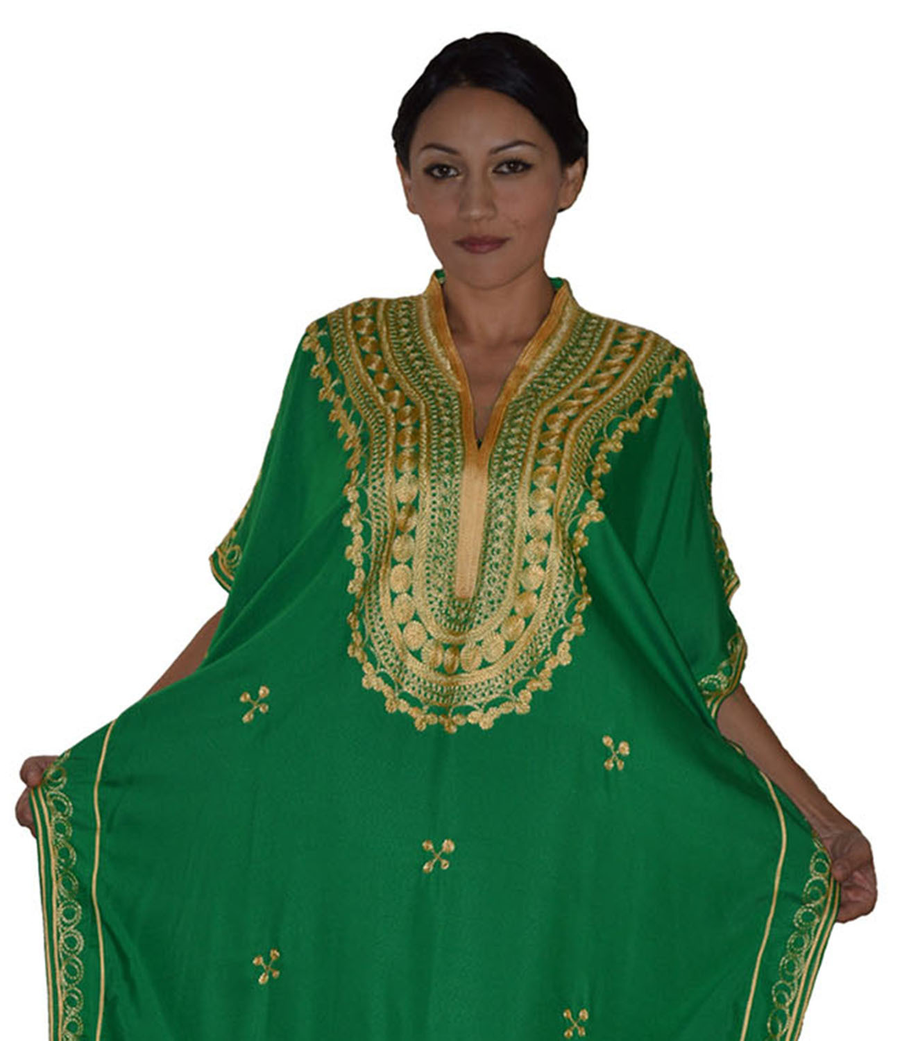 Moroccan Caftan Women kaftan Abaya Beach Cover Summer Long Dress Cotton Green