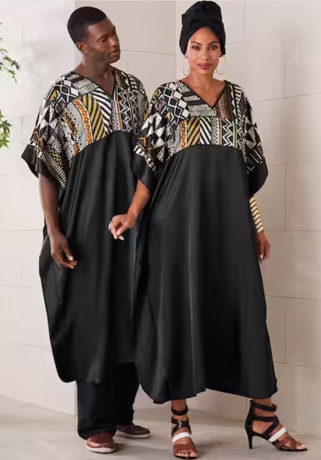 OSFM Ashro Black Zulu Long Satin Afrocentric Multi Unisex Caftan